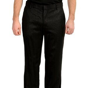 Just Cavalli Men's Sparkle Black Wool Flat Front Dress Pants US 36 IT 52